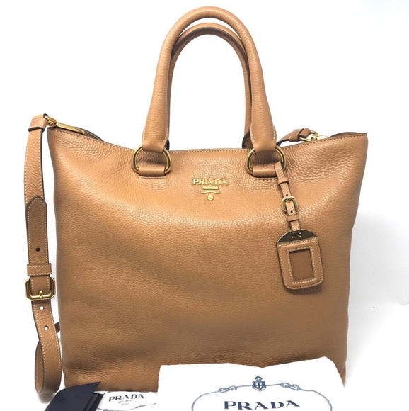 Prada Handbags - 100% Auth Prada Tan Vitello Diano Leather Tote